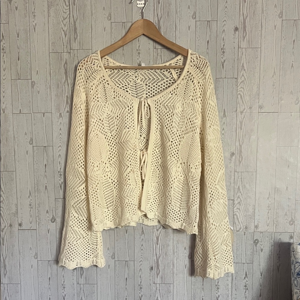 Celebrity Pink Open-Knit Tie-Front Sweater Cardigan - Cream